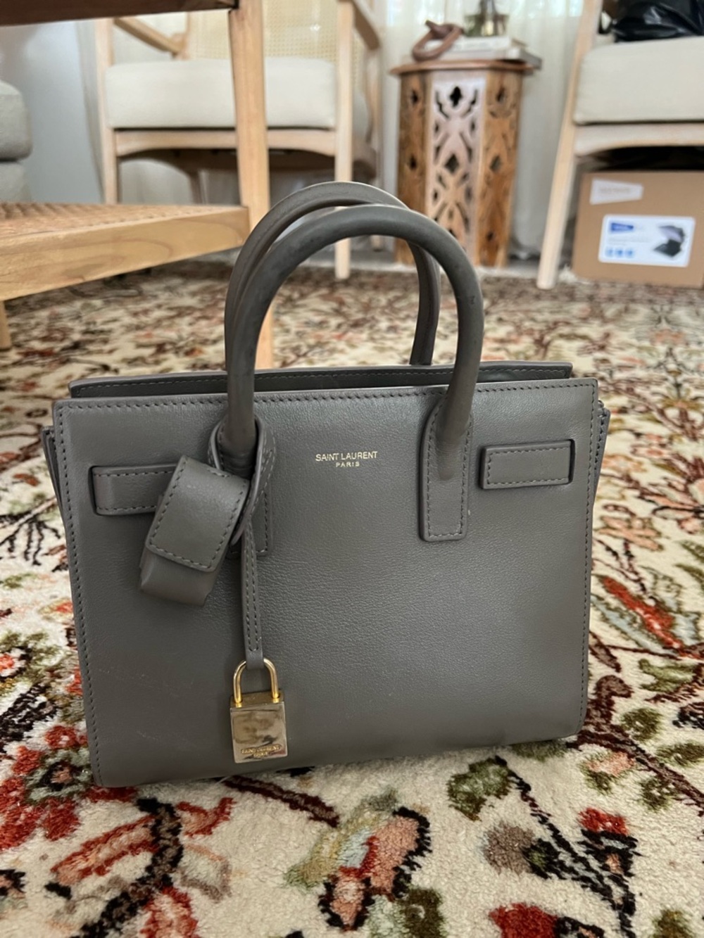 Saint Laurent Grey Leather Top-Handle Sac de Jour Satchel Inspired